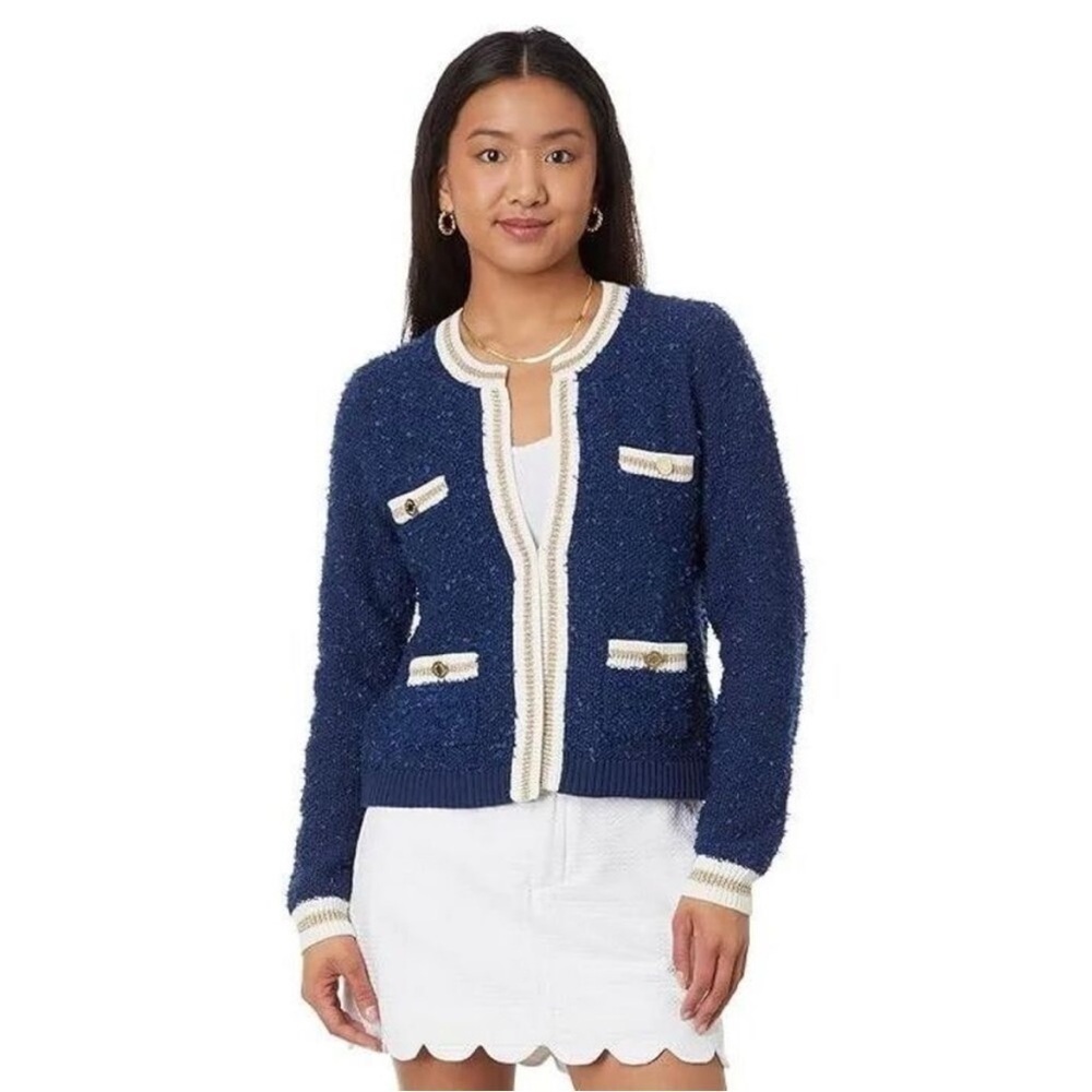Lilly Pulitzer Nalayna Low Tide Navy Cardigan Sz XXS NWT